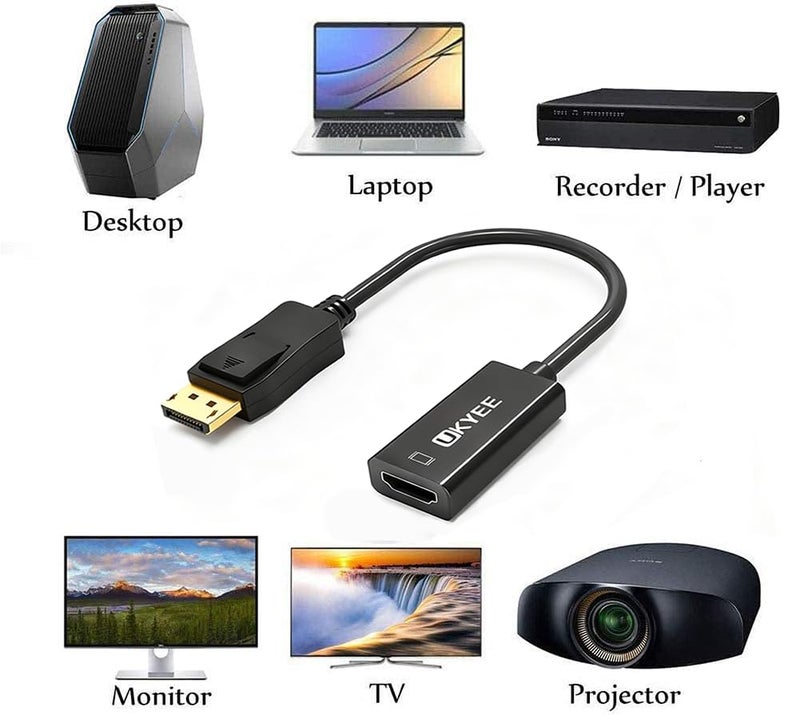 UKYEE Displayport to HDMI Adapter 2-Pack, Display Port DP to HDMI Converter Cable Male to Female Port 1080P Compatible with PC, Monitor, Projector, HDTV - Black - Image 5